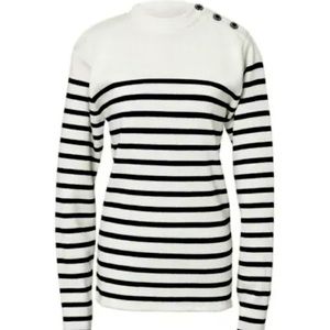 Millstrand Co. Adrie Nautical Sailor Striped Wool Button Detail Pullover Sweater